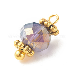 電気メッキガラスビーズペンダント  真鍮パーツ  ファセットロンデルチャーム  ライラック  12x5.5mm  穴：1.4mm&nbsp;PALLOY-JF01344-07