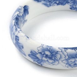 ファッションレディースプリント磁器バングル  花柄  ブルー  内径：2-3/8インチ（5.9cm）&nbsp;BJEW-J184-05