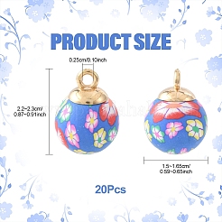 手作りポリマークレイペンダント20個  花模様の丸  CCBパーツ  ミックスカラー  22~23x15~16.5mm  穴：2.5mm&nbsp;CLAY-YW0002-55