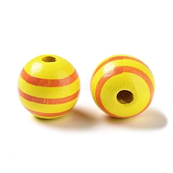 プリントウッドヨーロピアンビーズ  大穴ストライプラウンドビーズ  きいろ  16mm  穴：4mm&nbsp;WOOD-M010-05A