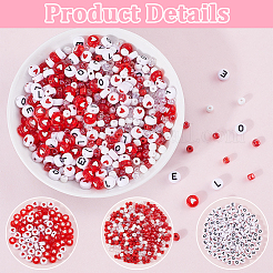 バレンタインデーをテーマにしたDIYビーズキット  アクリルビーズ入り  ガラスシードビーズ  ミックスカラー  4~7x3.5~4mm  穴：1~1.8mm  1600個/セット&nbsp;DIY-SP0002-03
