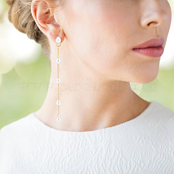 1 Pairs ABS Plastic Imitation Pearl Beaded Tassel Dangle Stud Earrings&nbsp;EJEW-AN0001-52