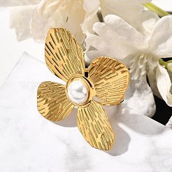 Flower Stainless Steel Open Cuff Ring for Women&nbsp;LS-RJEW-R006-02G