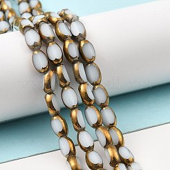 電気メッキガラスビーズセット  不透明なソリッドカラー  黄金色メッキ  オーバル  ホワイト  6~7x4.5x3.5mm  穴：1mm  約50個/連  13.19''~13.39''（33.5~34センチメートル）&nbsp;EGLA-P051-01A-G01
