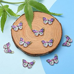 プリント合金ペンダント  カドミウムフリー＆ニッケルフリー＆鉛フリー  ライトゴールド  蝶  スレートブルー  15x20x1.5mm  穴：1.8mm&nbsp;FIND-YW0001-69C