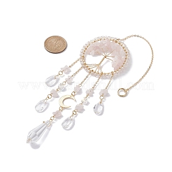 Natural Rose Quartz Copper Wire Wrapped Tree of Life Hanging Ornaments&nbsp;HJEW-TA00110