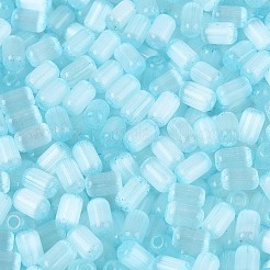 ドローベンチスタイルのガラスシードビーズ  模造キャットアイ  コラム  ライトスカイブルー  6~7x3.5~4mm  穴：1.2~1.6mm  約3210個/ポンド&nbsp;SEED-N008-10F
