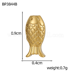 304ステンレススチールビーズ  イオンプレーティング（ip）  織り目加工の魚  18KGP本金メッキ  9x4mm  穴：1mm&nbsp;SA-OY001-16G