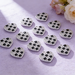 合金ラインストーンペンダント30個。  エナメルスタイル  ハートチャーム  プラチナ  19.5x19x2mm  穴：2mm&nbsp;ENAM-SC0008-21P