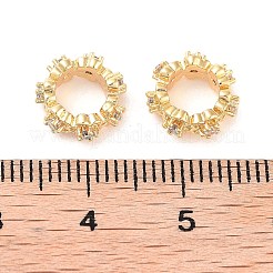 桜の花 ヨーロッパのビーズ  真鍮マイクロパヴェクリアキュービックジルコニアラージホールビーズ  花  10x4mm  穴：5.5mm&nbsp;KK-B102-35G