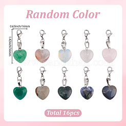 16Pcs Heart Natural & Synthetic Gemstone Pendant&nbsp;HJEW-BM0001-56