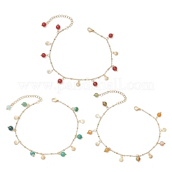 3Pcs 3 Colors Dyed Natural Banded Agate Round & 304 Stainless Steel Shell Shape Tassel Anklets for Women&nbsp;AJEW-AN00702