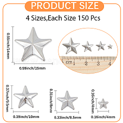 600個 4スタイル 合金&真鍮コスチュームアクセサリー  アップリケ  スター  プラチナ  4~15x8~14x2~3mm  150個/スタイル&nbsp;DIY-CY0002-24P