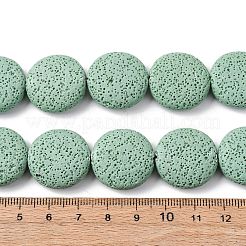 天然溶岩岩ビーズ連売り  染め  フラットラウンド  ダークシーグリーン  21x8mm  穴：2.2mm  約19個/連  15.94''（40.5センチメートル）&nbsp;G-I034-13