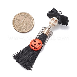 Halloween Dyed Synthetic Turquoise & Polyester Tassel Big Pendants&nbsp;PALLOY-JF04538