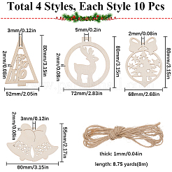 4 Sets 4 Styles Christmas Unfinished Wood Pendant Decorations&nbsp;WOOD-SC0001-87