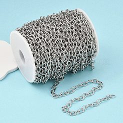 変色しにくい304ステンレススチールアズキチェーン  溶接されていない  スプールで  オーバル  ステンレス鋼色  8x6x1.2mm  約82.02フィート（25m）/ロール&nbsp;CHS-R009-12