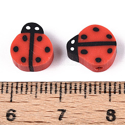 手作り樹脂粘土ビーズ  テントウムシ  レッドオレンジ  8.5~12x7~9x3~5mm  穴：1.6~1.8mm&nbsp;CLAY-H005-01