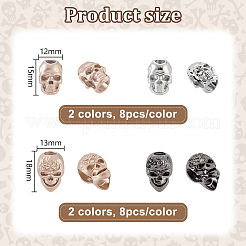 32種類のスタイルの合金ボタン4個  服装アクセサリー  スカル  ミックスカラー  15~18x12~13mm  8個/スタイル&nbsp;BUTT-GA0001-37