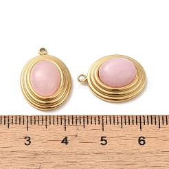 天然石ローズクォーツペンダント  304ステンレススチールの楕円形チャーム  14KGP本金メッキ  18.5x13.5x8mm  穴：1.4mm&nbsp;STAS-L025-006G-01