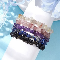 12つの星座天然混合宝石チップビーズストレッチブレスレットセット女性男性用  牡羊座  内径：2-1/8インチ（5.5cm）  5個/セット&nbsp;BJEW-JB10264-03