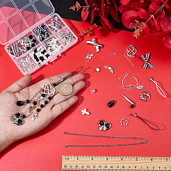 DIY 携帯ストラップ作成キット  ポリエステルコード携帯ストラップ付き  CCBプラスチックビーズ  合金のチベット風チャーム  CCBプラスチックビーズ  真鍮製9ピン  ブラック  56mm&nbsp;DIY-SC0033-65