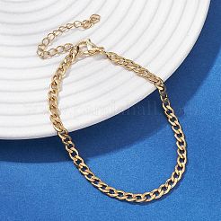 女性用 304 ステンレススチール キューバンリンクチェーンブレスレット  ゴールドカラー  7-1/4インチ（18.5cm）&nbsp;BJEW-JB12681