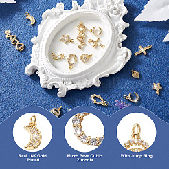 16Pcs 8 Style Brass Micro Pave Cubic Zirconia Charms&nbsp;KK-TA0001-13