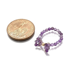 天然アメジストの指輪  蝶結び  真鍮のビーズで  16x8mm  内径：19mm&nbsp;RJEW-TA00204-01