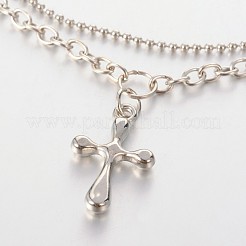 クロスccbプラスチックチャームマルチ連アンクレット  アイアンチェーンと亜鉛合金カニカン付き  プラチナ  230mm&nbsp;AJEW-AN00092-03