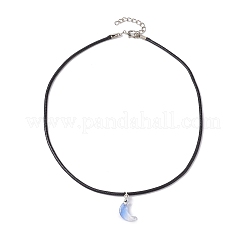 Glass Crescent Moon Pendant Necklaces&nbsp;NJEW-JN04579-01
