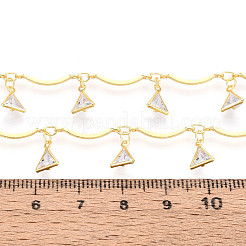 真鍮ガラスのスカラップバーチェーン  三角形のチャーム付き  ハンダ付け  スプールで  ゴールドカラー  15.5x1.8mm  約32.81フィート（10m）/ロール&nbsp;CHC-T018-10G
