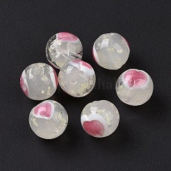 手作りランプワークビーズ  ハート柄の丸  古いレース  12x11.5mm  穴：1.8mm&nbsp;LAMP-C004-01D