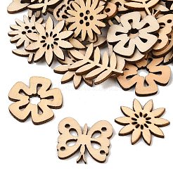 未完成の木製の切り抜き  蝶のいる植物  DIYクラフト用品  混合図形  バリーウッド  19.5~33x20~30.5x2.5mm  約50個/袋&nbsp;WD-CBACC5B-19