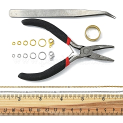 DIYジュエリー作りの発見キット  真鍮製の丸カン入り  亜鉛合金カニカン  304ステンレススチールアズキチェーン  プライヤー  ミックスカラー  チアン: 4m/セット&nbsp;DIY-FS0003-43