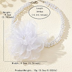女性用フラワークロスプラスチックパールビーズ2連チョーカーネックレス  ホワイト  13.39インチ（34cm）&nbsp;FS-WG3C4B4-01