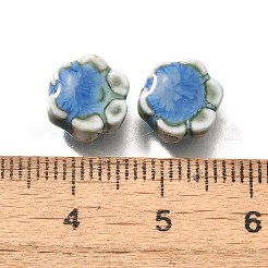 手作りの陶器ビーズ  花  ダークターコイズ  9.5x10x5~5.5mm  穴：1.8~2.2mm&nbsp;PORC-H013-04-14