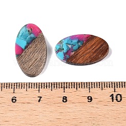 透明樹脂とクルミ材のペンダント  ゴールド箔のオーバルチャーム  濃いピンク  22x12.5x3.5mm  穴：2mm&nbsp;RESI-T057-03K