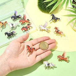 12個 12スタイル 馬合金エナメルラペルピンバック  バックパックの服のための創造的なバッジ  ライトゴールド  ミックスカラー  25~34x35~39mm  1個/スタイル&nbsp;JEWB-CJ0003-66