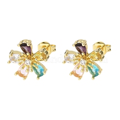 Brass Micro Pave Cubic Zirconia Flower Stud Earrings&nbsp;EJEW-H174-01A-G