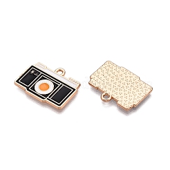 合金エナメルチャーム  鉛フリー＆カドミウムフリー  カメラチャーム  ゴールドカラー  ブラック  16x21x1.5mm  穴：1.6mm&nbsp;ENAM-T020-88