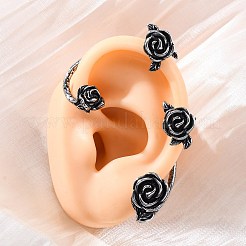 316サージカルステンレススチールカフイヤリング  花  左  アンティークシルバー  55x36x16mm&nbsp;EJEW-E300-25AS-01
