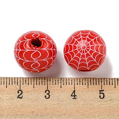 プリントウッドヨーロピアンビーズ  ハロウィンテーマビーズ  ラウンド  レッド  15.5~16mm  穴：4~4.5mm&nbsp;WOOD-G022-08A-10