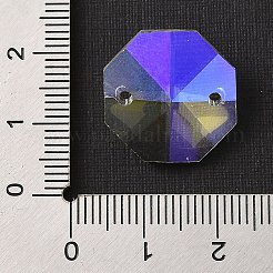 電気メッキガラスラインストーンコネクタチャーム  ファセット オクタゴン リンク  クリアAB  18x18x10mm  穴：1.6mm&nbsp;EGLA-Z007-01A