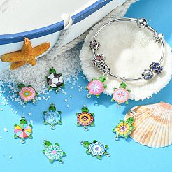 60 個 15 スタイル合金エナメル コネクタ チャーム  花と丸とフットボールの模様を持つ亀のリンク  プラチナ  ミックスカラー  29x16mm  4個/スタイル&nbsp;ENAM-CJ0004-40