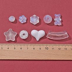 9 スタイルの透明と不透明のアクリル ビーズ  グリッターパウダー付き  混合図形  透明  10~36x10~22x4~13mm  穴：1.2~4mm  57個/箱&nbsp;OACR-FS0001-11