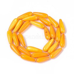 天然淡水シェルビーズ連売り  染め  ティアドロップ  オレンジ  15.5x5mm  穴：0.4mm  約25個/連  15.08''（38.3センチメートル）&nbsp;SHEL-A004-03D