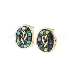 Brass Enamel Oval Stud Earrings&nbsp;EJEW-I322-04G