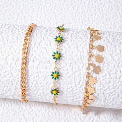 Alloy Green Enamel Flower Tassel 3 Layer Anklets for Women&nbsp;FS-WG5D6F4-01