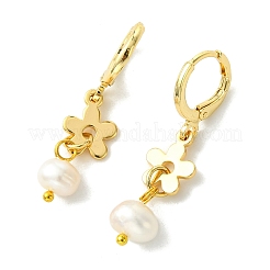 Valentine's Day Natural Pearl & Brass Hoop Earrings&nbsp;EJEW-JE07024